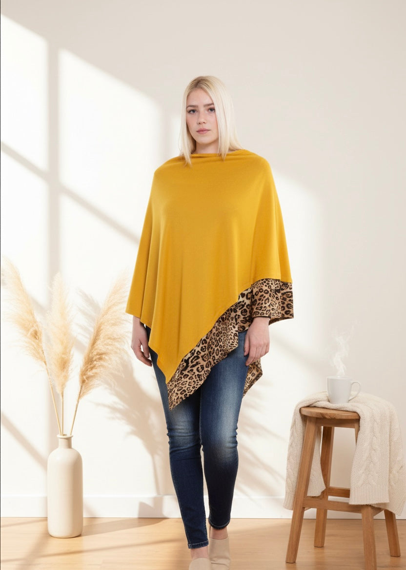 All Year Round Leopard Trim Solid Poncho
