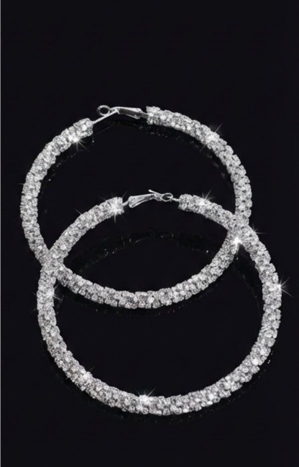 Twisted Rhinestone 80mm Hoop Earrings