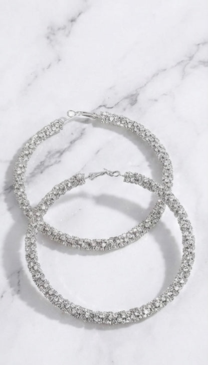 Twisted Rhinestone 80mm Hoop Earrings