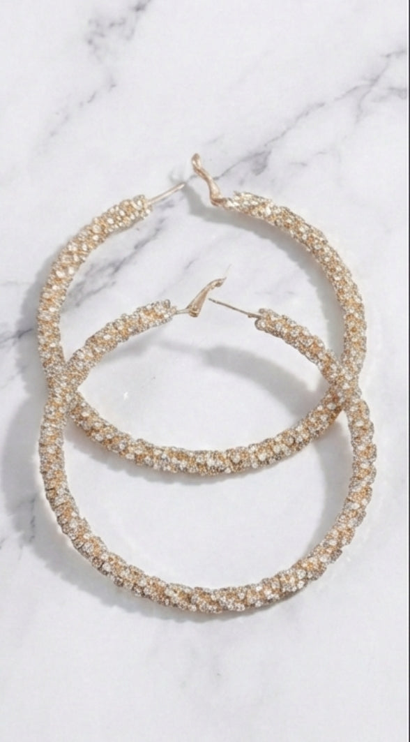 Twisted Rhinestone 80mm Hoop Earrings