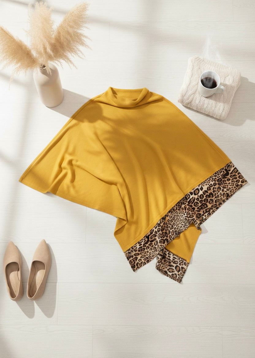 All Year Round Leopard Trim Solid Poncho