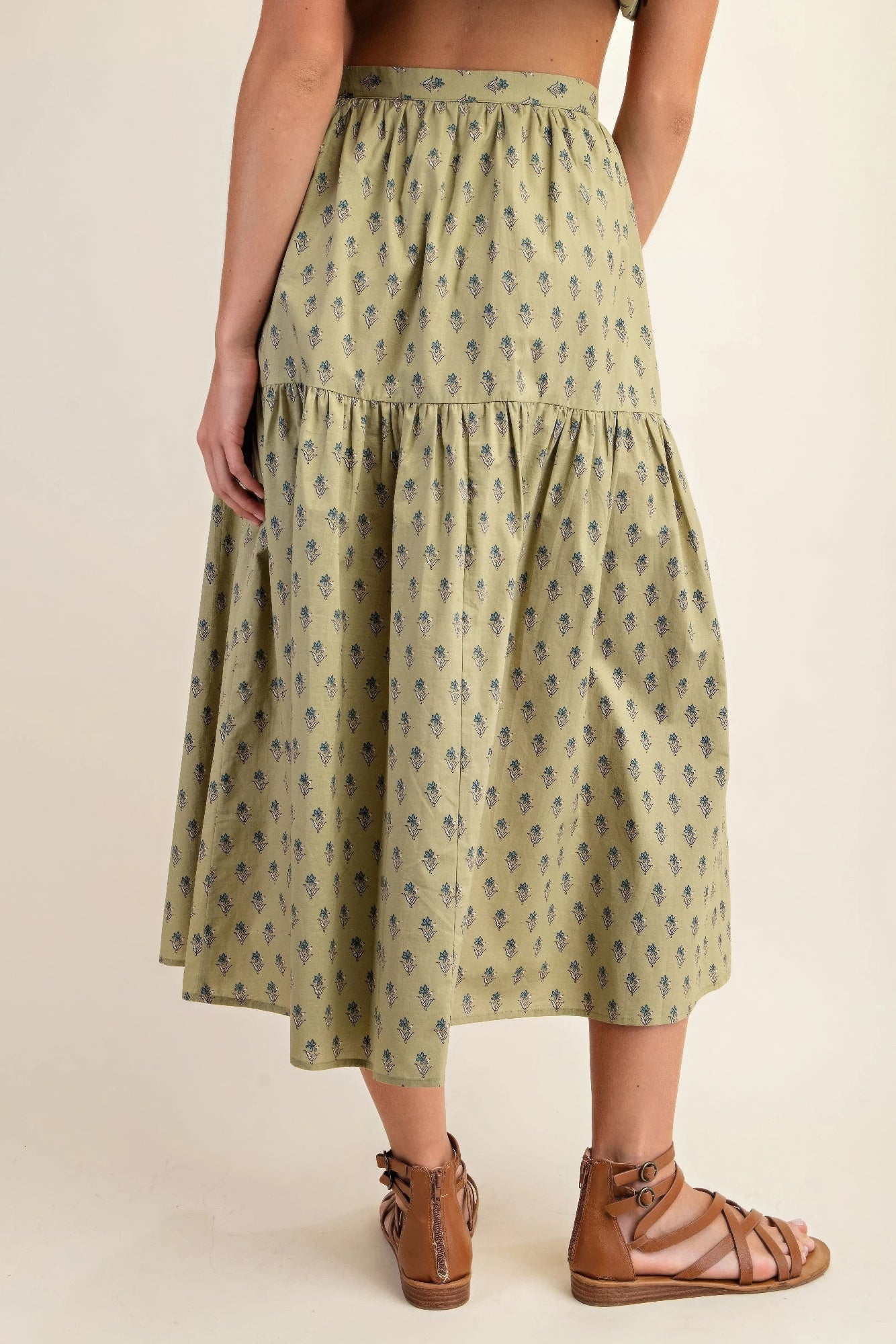 Printed tired midi skirt