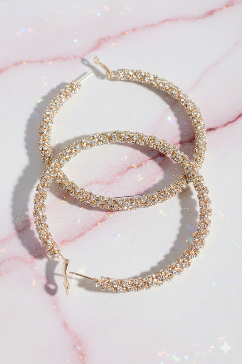 Twisted Rhinestone 80mm Hoop Earrings