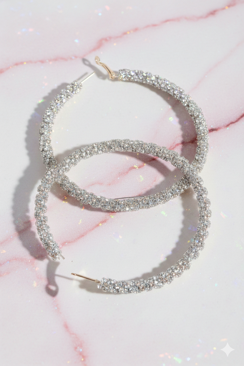 Twisted Rhinestone 80mm Hoop Earrings